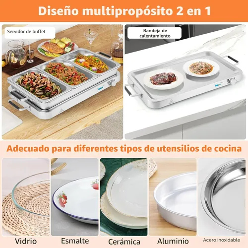 Miniatura 5 de Giantex Servidor de Buffet y Calentador de Alimentos Eléctrico, Bandeja de Calentamiento de Alimentos 2 en 1, Temperatura Ajustable, 3 Bandejas