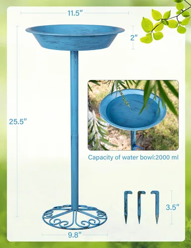 Miniatura 2 de Baños para pájaros para exteriores, 25.5 pulgadas de altura, comedero de pájaros de metal con libélula para decoración de jardín, patio y césped