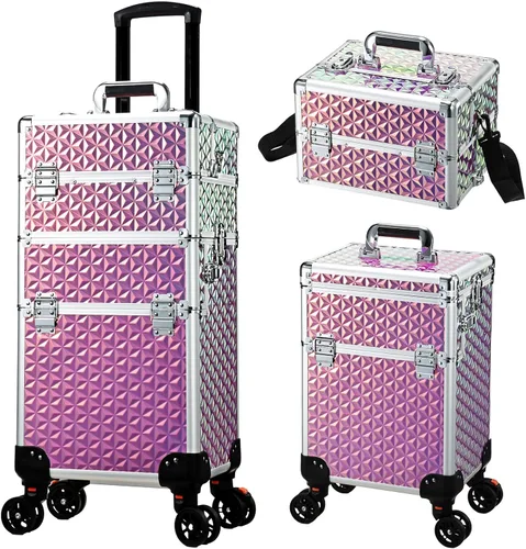 Miniatura 8 de Estuche de maquillaje profesional rodante, 3 en 1, estuche de cosmetología sobre ruedas, carrito de maquillaje grande para peluquería y peluquería