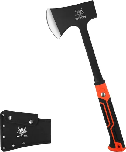 Miniatura 8 de Hacha de 13.8 pulgadas, hacha de campamento de acero de alto carbono y agarre de reducción de golpes con funda de nailon 47 EU