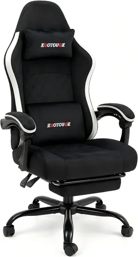 ECOTOUGE Silla de tela para videojuegos, silla de videojuegos con reposapiés y soporte lumbar, altura ajustable, silla de oficina para el hogar,