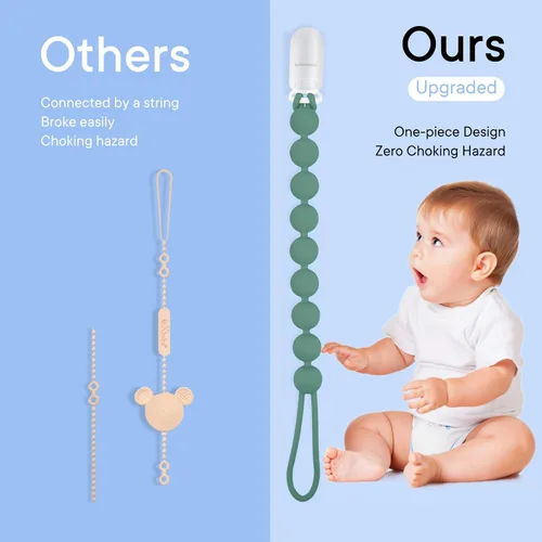 Miniatura 5 de MINMUNJIU Clips de silicona para chupete para niños, paquete de 6 clips suaves y flexibles de una pieza para chupete para niños