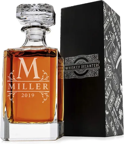 Miniatura 10 de Juego de decantadores de whisky personalizados, 9 opciones de diseño, 5 decantadores de licor de cristal personalizables con tapón de vidrio