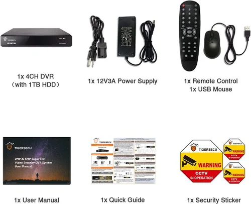 Miniatura 9 de TIGERSECU Grabador de seguridad DVR híbrido 4 en 1 de 4 canales Super HD 1080P con disco duro de 1 TB, para cámaras TVI/AHD/CVI/analógicas de 2MP