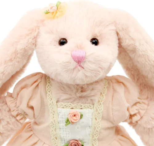 Miniatura 5 de Oitscute Pequeño y suave conejo de peluche de 15 pulgadas, juguete para bebés y niñas (conejo rosa con vestido vintage rosa)