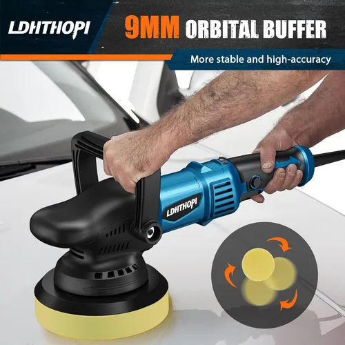 Miniatura 4 de LDHTHOPI Pulidora de doble acción, 980W 5/6 Pulgadas, 9MM, pulidora orbital aleatoria de 980W para detalles de automóviles, 2800-5800RPM, pulidora