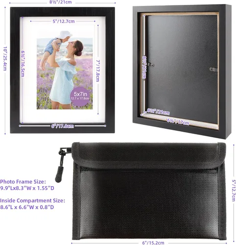 Miniatura 2 de Marco de fotos con bolsa de dinero, caja fuerte de 5 x 7 pulgadas, caja de almacenamiento secreta oculta oculta para ocultar, caja de almacenamiento