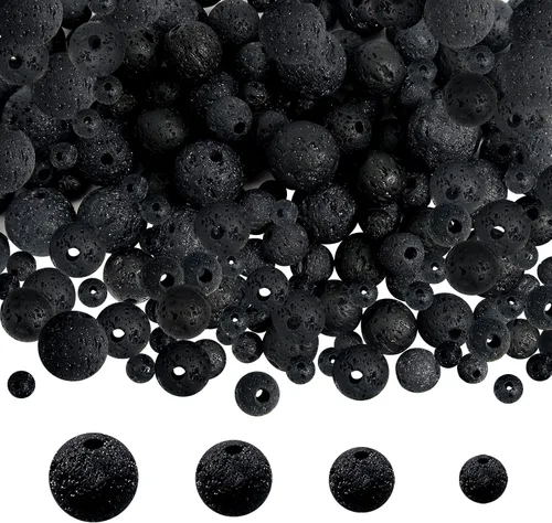 TOAOB - 580 cuentas de lava natural volcánica negra de 0.157 in, 0.236 in, 0.315 in, 0.394 in, cuentas de piedras preciosas sueltas para decoración