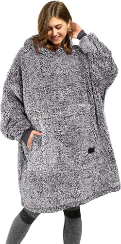 Miniatura 17 de Catalonia Sudadera extragrande tipo manta con capucha, sudadera de sherpa portátil para adultos, hombres y mujeres