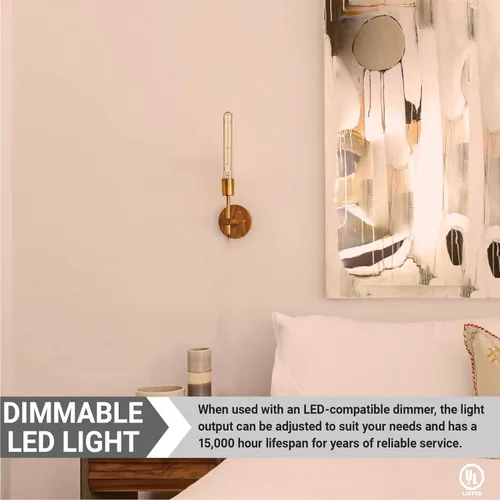 Miniatura 5 de Paquete de 5 bombillas de tubo T8/LED/FS/5W/E26/22K T8, estilo Edison regulable, bombilla de repuesto de filamento LED, luz ámbar de 2200 K, 5 W