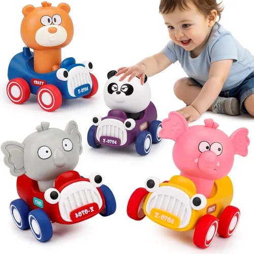 AugToy Autos de Juguete de Presionar y Avanzar para Niños Pequeños 1-3 Empujar y Avanzar Carreras de Animales Autos de Bebé Juguetes Infantiles