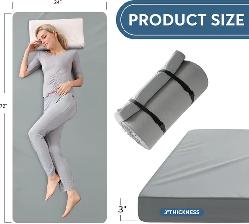 Miniatura 3 de Almohadilla de colchón de espuma viscoelástica para catre de campamento, almohadilla de dormir de 3 pulgadas de grosor con funda impermeable, 72 x