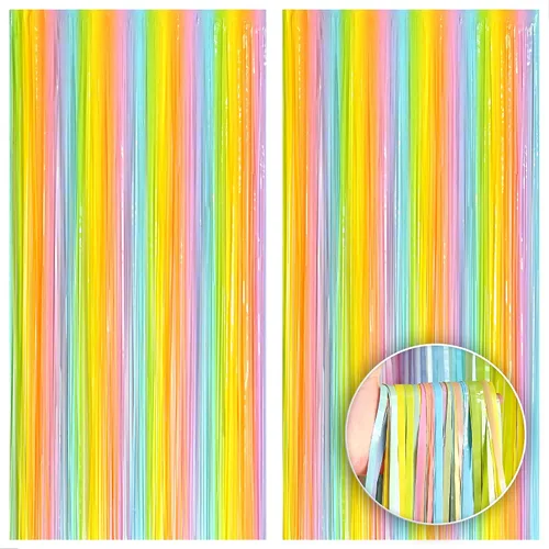 KatchOn, Telón de fondo de flecos de arcoíris pastel – XL, 3.2 x 8 pies, paquete de 2 | Cortina de papel de aluminio arcoíris, fondo de Pascua,