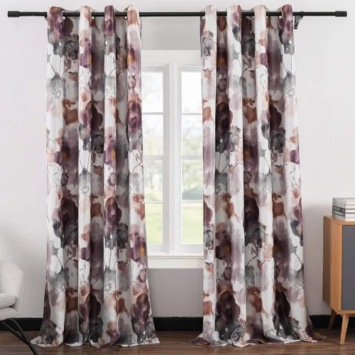 Miniatura 10 de Leeva - Cortinas de ventana para sala de estar, con estampado floral, cortinas de lino texturizado pesado con aislamiento térmico y oscurecimiento