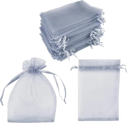 Miniatura 5 de Super Z Outlet Paquete de 100 mini bolsas transparentes de organza transparentes con cordón de 4 x 6 pulgadas, bolsas de joyería para bodas, Dorado