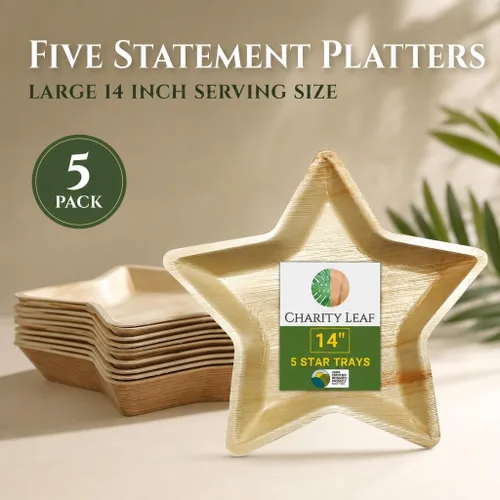 Miniatura 4 de Charity Leaf - Platos desechables de hoja de palma de 14 pulgadas (paquete de 5) platos para servir como bambú, tablas desechables, vajilla