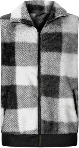 Miniatura 3 de Chaleco de forro polar a cuadros para mujer, casual, mullido, sin mangas, mullido, con cremallera, chaqueta cálida