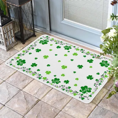 Miniatura 2 de Tapete del Día de San Patricio para exteriores/interiores, trébol irlandés verde, antideslizante, tapete de bienvenida para puerta delantera, baño