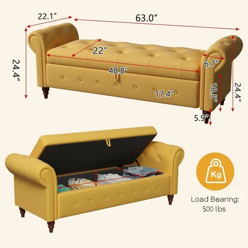 Miniatura 39 de NIOIIKIT Banco Otomano de Almacenamiento de 160 cm, Banco de Entrada con Botones Acolchados, Banco Largo de Brazos Enrollados para Dormitorio, Sala