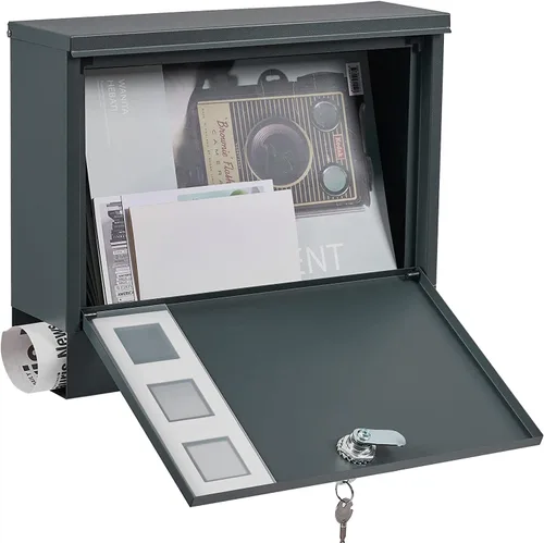 Miniatura 3 de LAND·VOI Buzón con cerradura montado en la pared, buzón de metal con tres juegos de calcomanías de números de buzón de correo, 4 llaves, 14.4" x