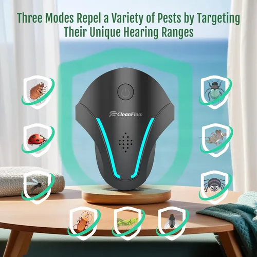 Miniatura 2 de Repelente ultrasónico para interiores mejorado 2025 – 3 modos de control de plagas para roedores, cucarachas, ratones, insectos, mosquitos, arañas
