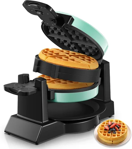 Miniatura 10 de Máquina para hacer gofres, plancha para gofres belga doble de 1400 W, giro de 180°, 8 rebanadas en 3 minutos, platos giratorios y antiadherentes