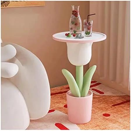 Mesa auxiliar con forma de tulipán, mesa de centro pequeña con bandeja de almacenamiento, 11.8 x 11.8 x 20.1 in, mesa auxiliar de resina alta para