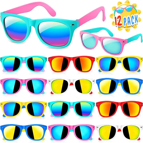 GIFTINBOX Gafas de sol para niños a granel, paquete de 12 lentes de sol para niños con protección UV para niños y niñas, suministros de fiesta de