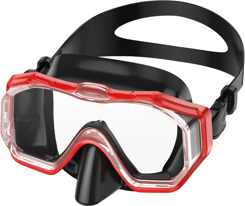WSTOO Adults Swim Goggles with Nose Cover to Prevent Water Inhaling, Anti-Fog Swimming Mask for Youth Men Women Negro rojo