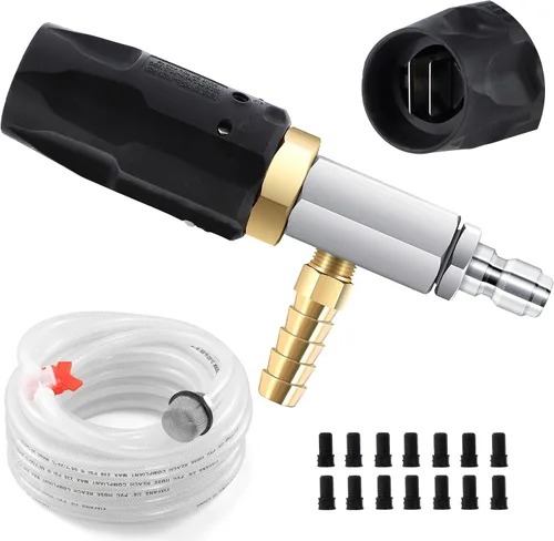 Miniatura 10 de FIXFANS Boquilla ajustable de largo alcance para lavadora a presión, manguera trenzada de 15 pies, kit de inyector aguas abajo para lavadora de alta