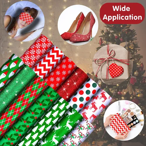 Miniatura 7 de 13 Pcs Christmas Faux Leather Sheets Santa Claus Glitter Synthetic Leather Fabric Deer Snowflakes Candy Christmas Tree for Holiday DIY Bows Earrings