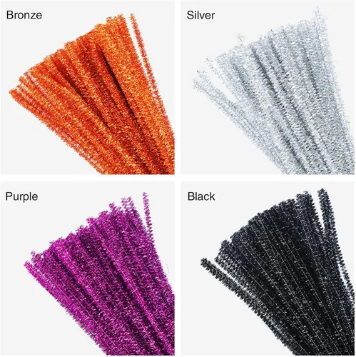 Miniatura 4 de 400 piezas de limpiapipas para Halloween, tallos de felpilla con purpurina, tallos de felpilla para arte creativo, decoración de Halloween, Acción