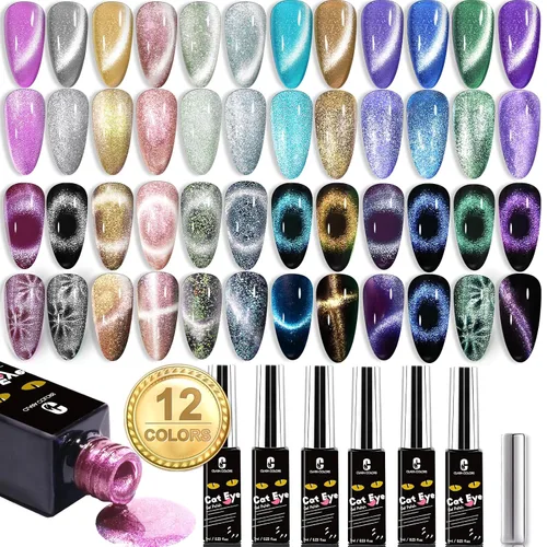 Miniatura 8 de Clara Colors Esmalte de uñas magnético – Kit de esmalte de gel de ojo de gato de 20 colores, esmalte de uñas holográfico con purpurina de ojo