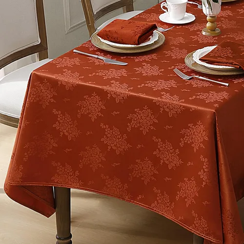 Miniatura 11 de Romanstile Mantel rectangular de jacquard, resistente al agua, elegante, con patrón floral de rosa damasco, mantel decorativo de poliéster lavable