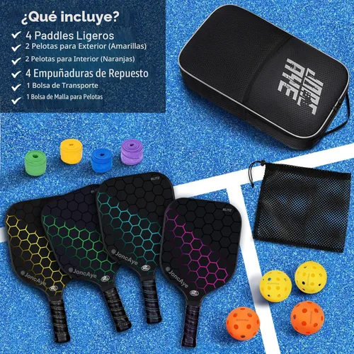 Miniatura 8 de JoncAye Pickleball Paddles Set of 4 or 2, USAPA Approved Fiberglass Rackets with Outdoor Indoor Balls, Bag, Overgrip, Lightweight for Family
