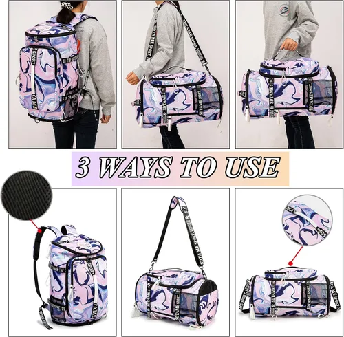 Miniatura 7 de Mochila de lona con compartimento para zapatos para 4 vías impermeable viaje deporte senderismo portátil, Púrpura, Mochilas de lona