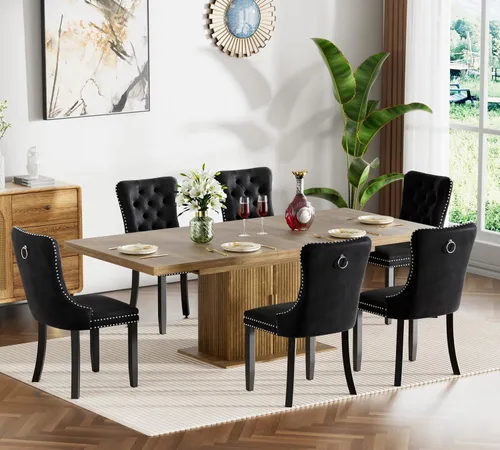 Miniatura 86 de Juego de mesa de comedor extensible de 5 piezas, juego de mesa de comedor extensible de estilo granja para 4, mesa de cocina expandible de madera