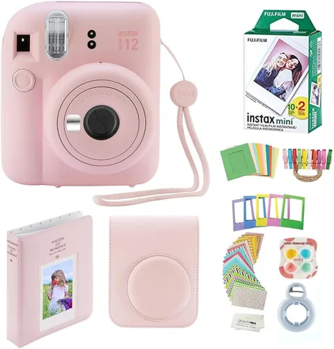 Miniatura 8 de Fujifilm Cámara instantánea Instax Mini 12 + 20 impresiones fotográficas + paquete de calidad fotográfica, funda, calcomanías decorativas, marcos