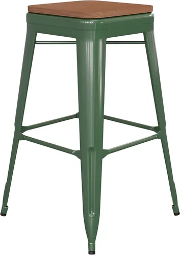 Miniatura 20 de Flash Furniture Kai Taburete de grado comercial para interiores y exteriores, marco de metal negro, asiento de poliresina negra, 24 pulgadas