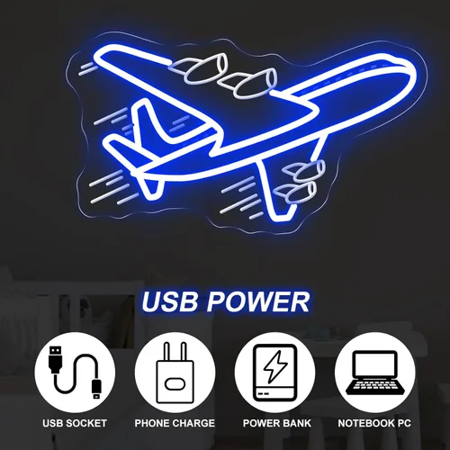 Miniatura 4 de Airplane Neon Sign, Airplane Wall Decor, Air plane Wall Art, Aviation Light Sign, Gift for Kid, Air Plane Wall Decor for Home Bar, 16.5"x9.3", Blue