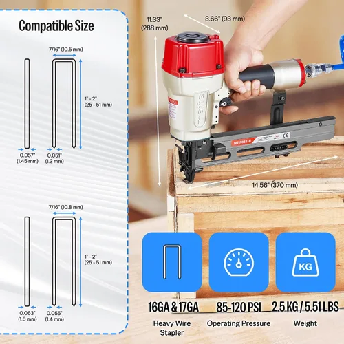 Miniatura 2 de meite Engrapadora de corona estándar de calibre 16 de 7/16 pulgadas, pistola de grapas neumática de construcción resistente para subsuelo
