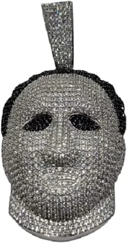 DTJEWELS - Juego de puntas de corte redondo de 3.50 quilates, diamante blanco y negro, para hombre, máscara de Halloween, colgante de plata de ley