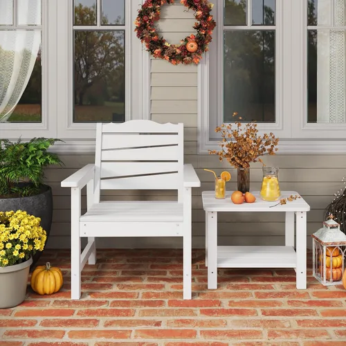 Miniatura 3 de Silla de patio resistente a la intemperie, sillas de patio al aire libre de madera de polietileno con asiento curvado ergonómico, sillas de comedor