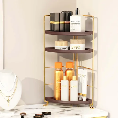 Miniatura 9 de Organizador de encimera de baño de 3 niveles, organizador de baño de plástico, bandeja de tocador de maquillaje de instalación sin herramientas