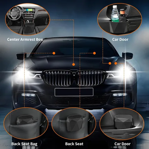 Miniatura 7 de Wontolf Mini cubo de basura para automóvil con tapa y 60 bolsas de basura, ABS diseño de diamante, organizador de automóvil, accesorios