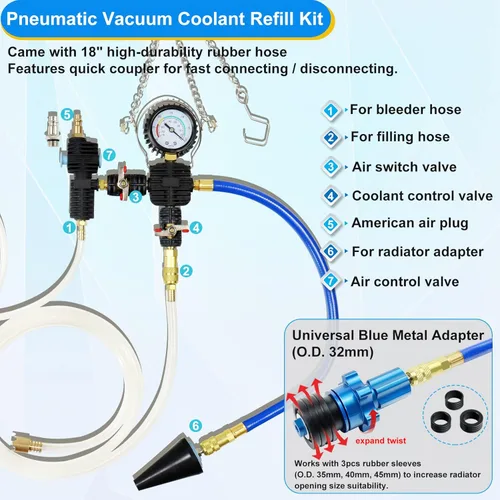 Miniatura 4 de JoyFans Probador de presión de radiador y sistema de refrigeración, herramienta neumática de recarga de refrigerante al vacío, kit automotriz de 33
