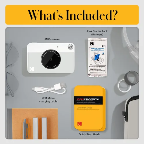Miniatura 3 de Kodak Printomatic - Cámara instantánea (verde) todo en paquete + papel Zink (20 hojas) + funda de lujo + álbum de fotos + 7 juegos de calcomanías +