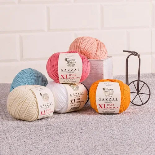 Miniatura 2 de Paquete de 2 (madeja) Gazzal Baby Cotton XL, 50% algodón suave, 50% acrílico, cada bola de 1.76 onzas / 114 yardas (344.5 ft), hilo de tejer, hilo