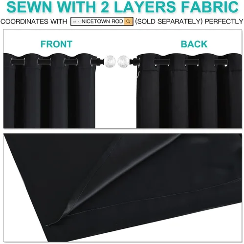 Miniatura 5 de NICETOWN Juego de cortinas completas 100 % opacas, cortinas de ventana con aislamiento térmico y eficiencia energética con forro negro, cortinas