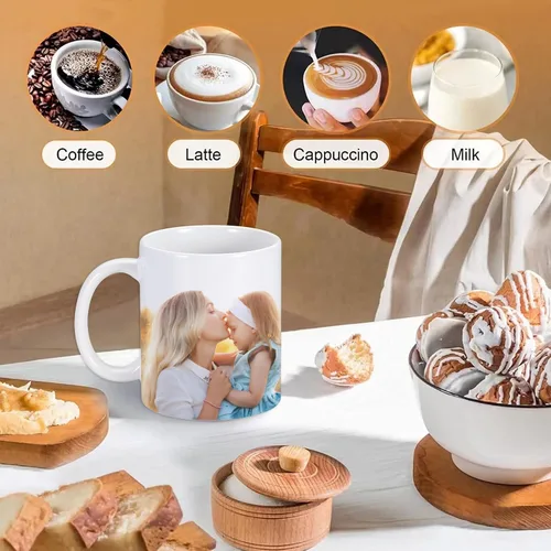 Miniatura 6 de Tazas de café personalizadas, taza de 11 onzas para mamá con nombre de imagen, tazas de café personalizadas para mamá de hija e hijo, taza de foto